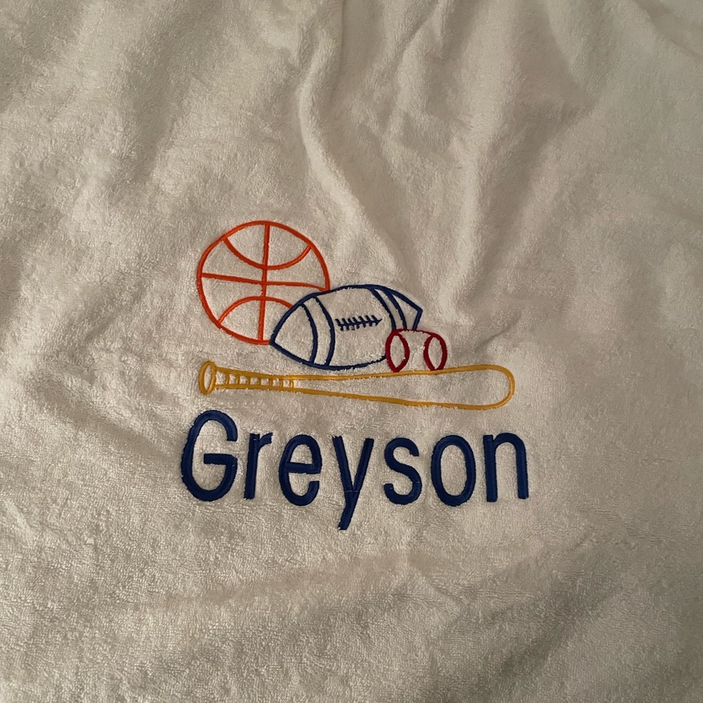 Personalized towel  with the name Greyson   Never used